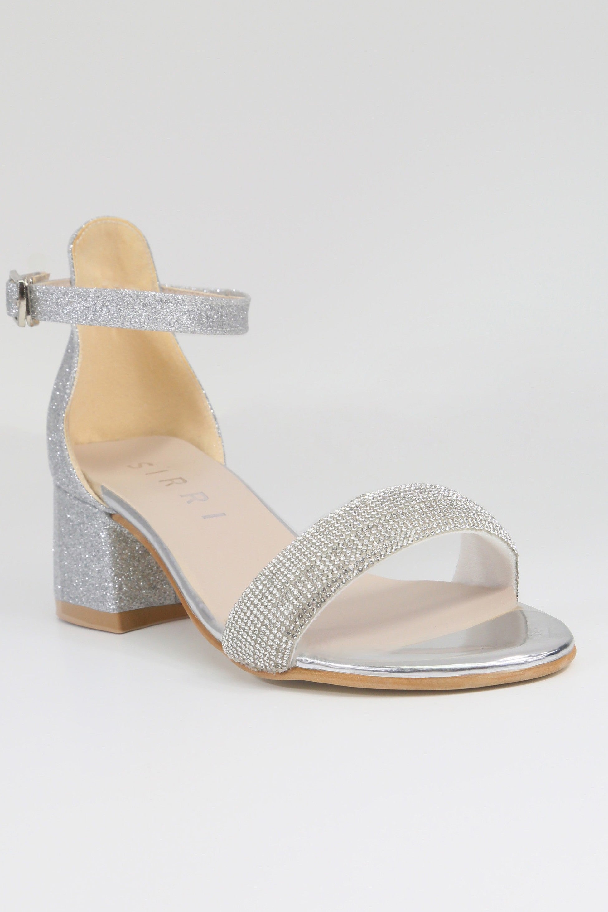 Mädchen Strass Blockabsatz Sandalen - LARA - Silber