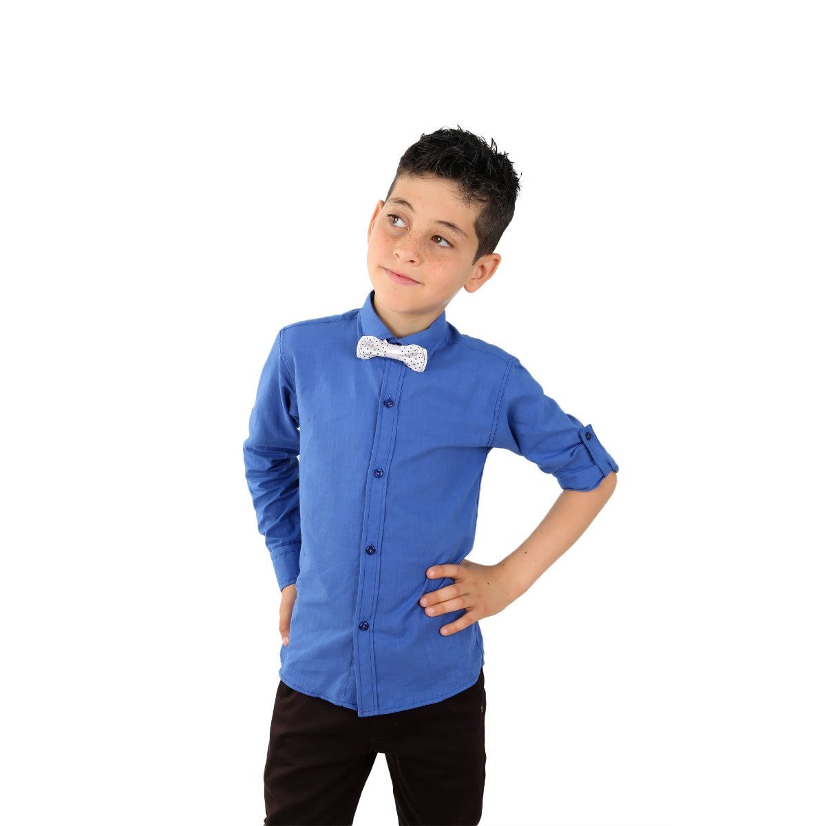 Boys Linen Roll Up Sleeve Shirt - Blue