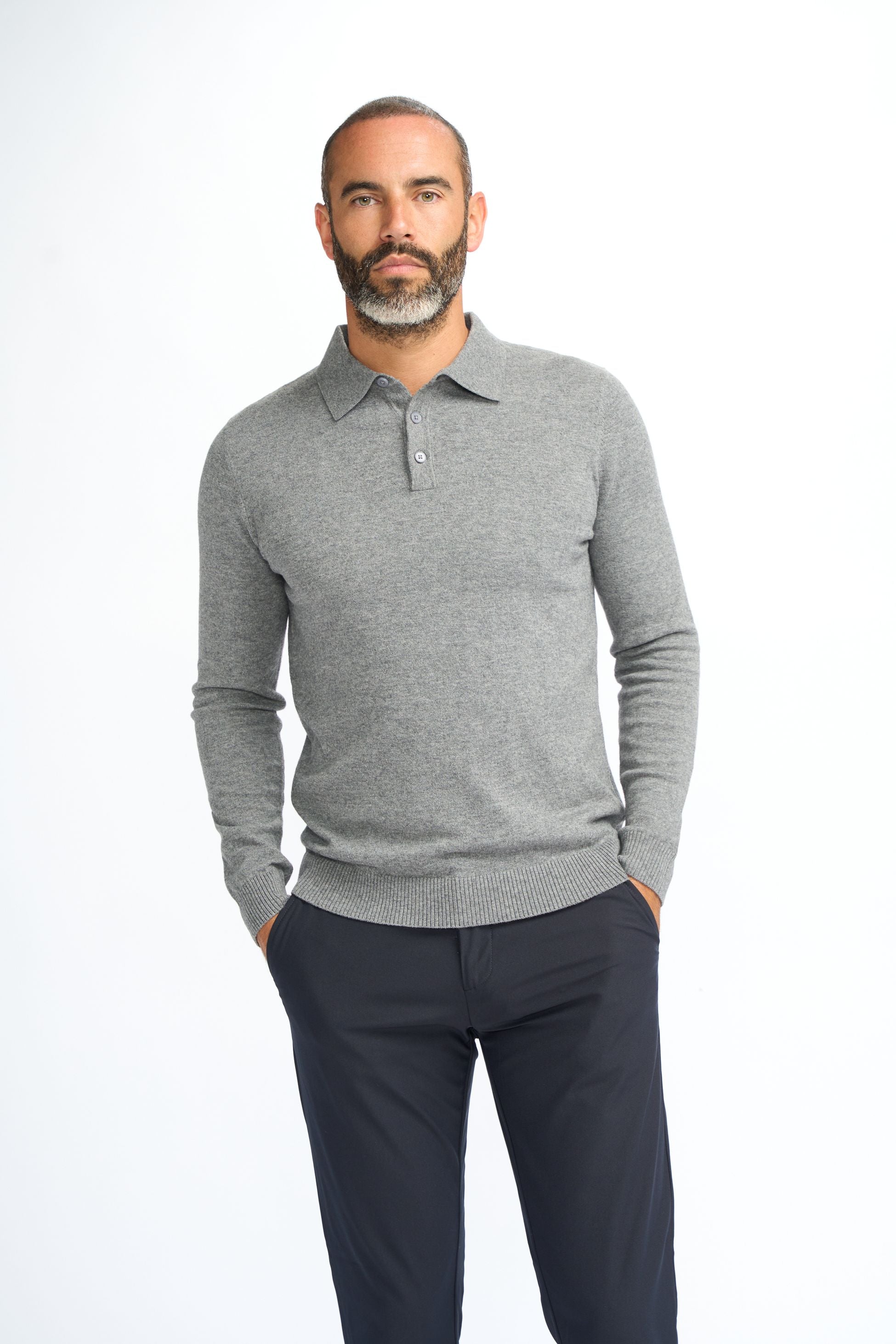 Chemise à manches longues en laine tricotée pour hommes - Boom - Gris