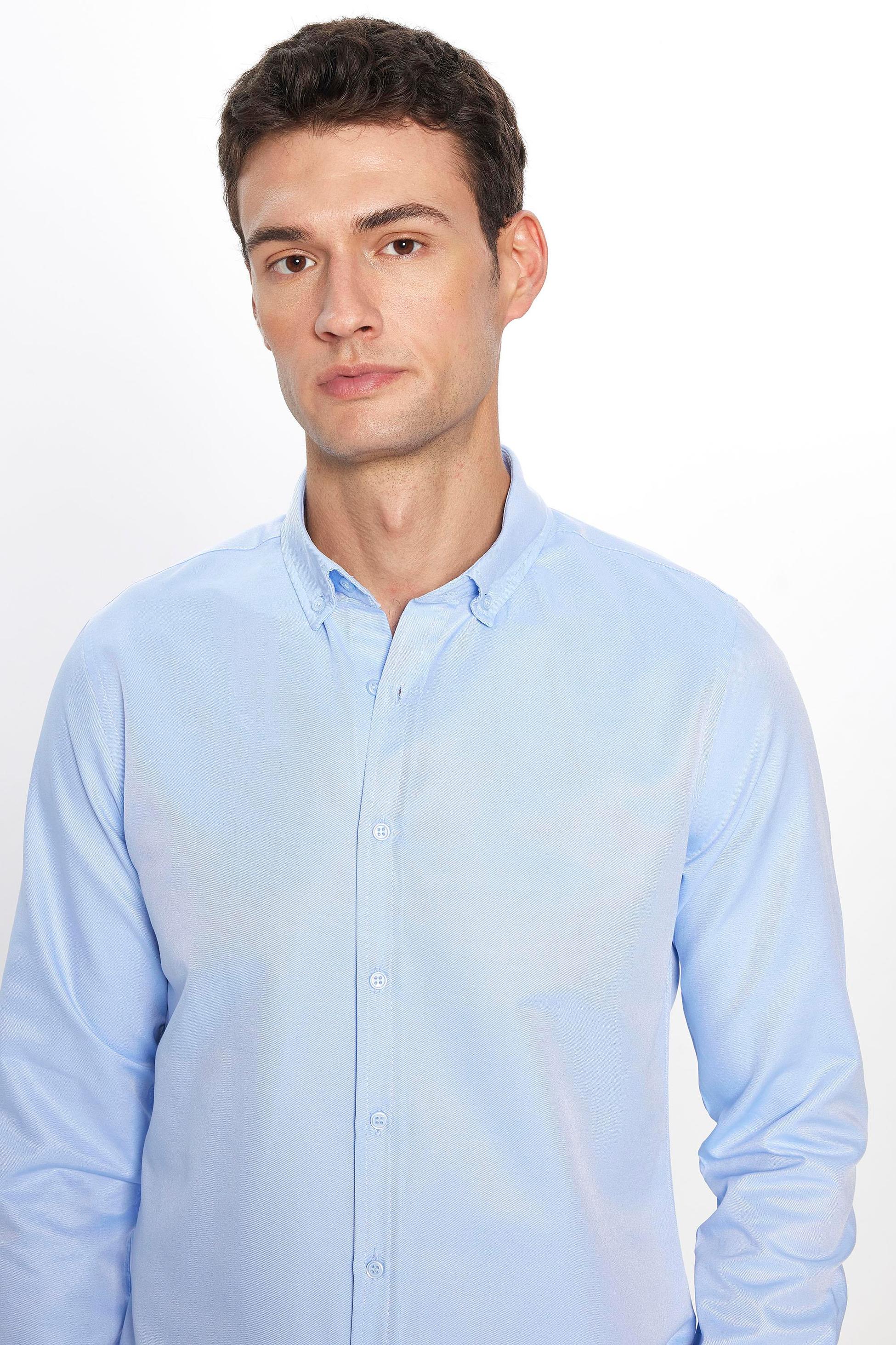 Chemise en coton ajustée à col boutonné - GABARDIN - Bleu Clair