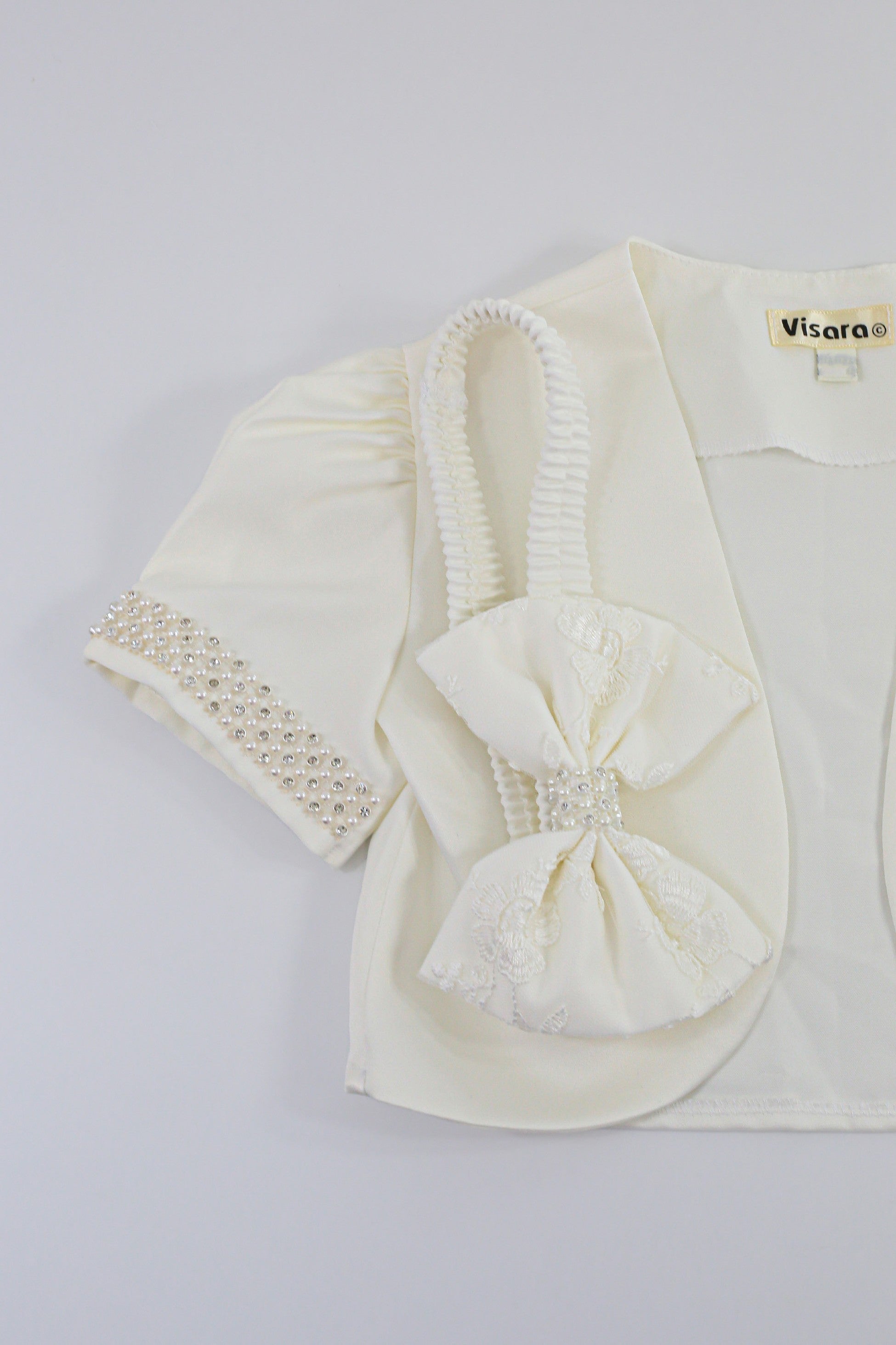 Ensemble de robe avec nœud en dentelle pour bébés filles - B1202 - Ivoire