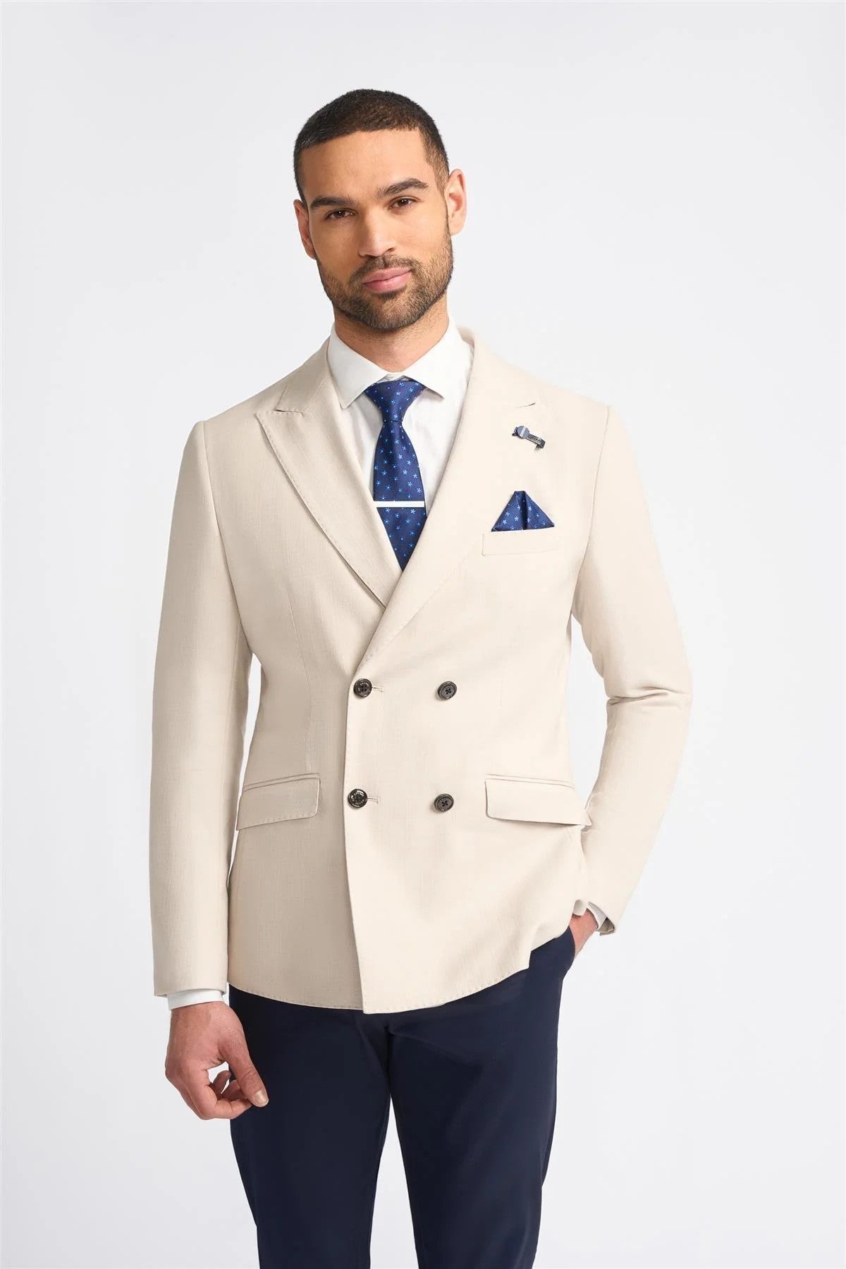 Herren Selbstgemusterter Zweireiher Blazer – ROMEO - Beige