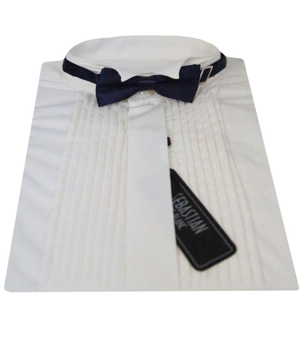 Boys Pleated Wing Collar Tuxedo Shirt - Ivory