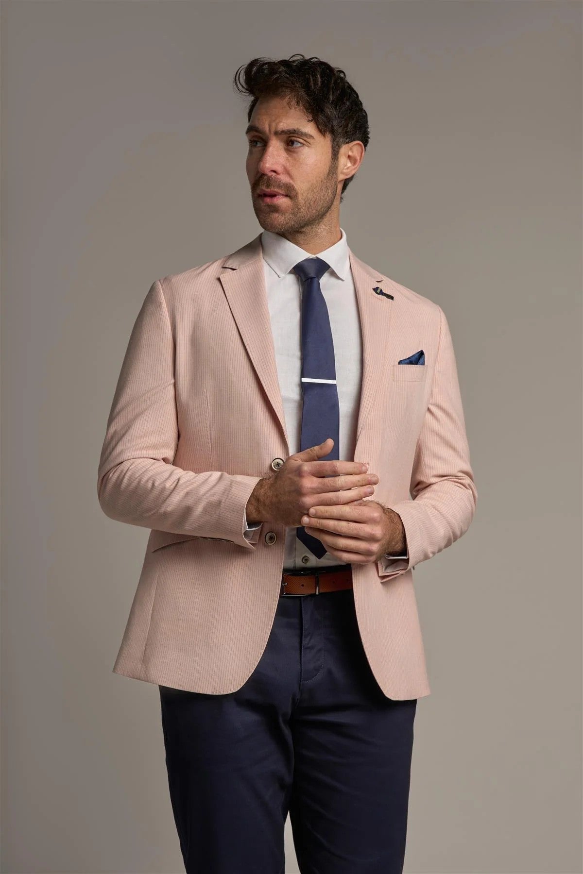 Men’s Slim Fit Pinstripe Pink Blazer- SENAN - Pink