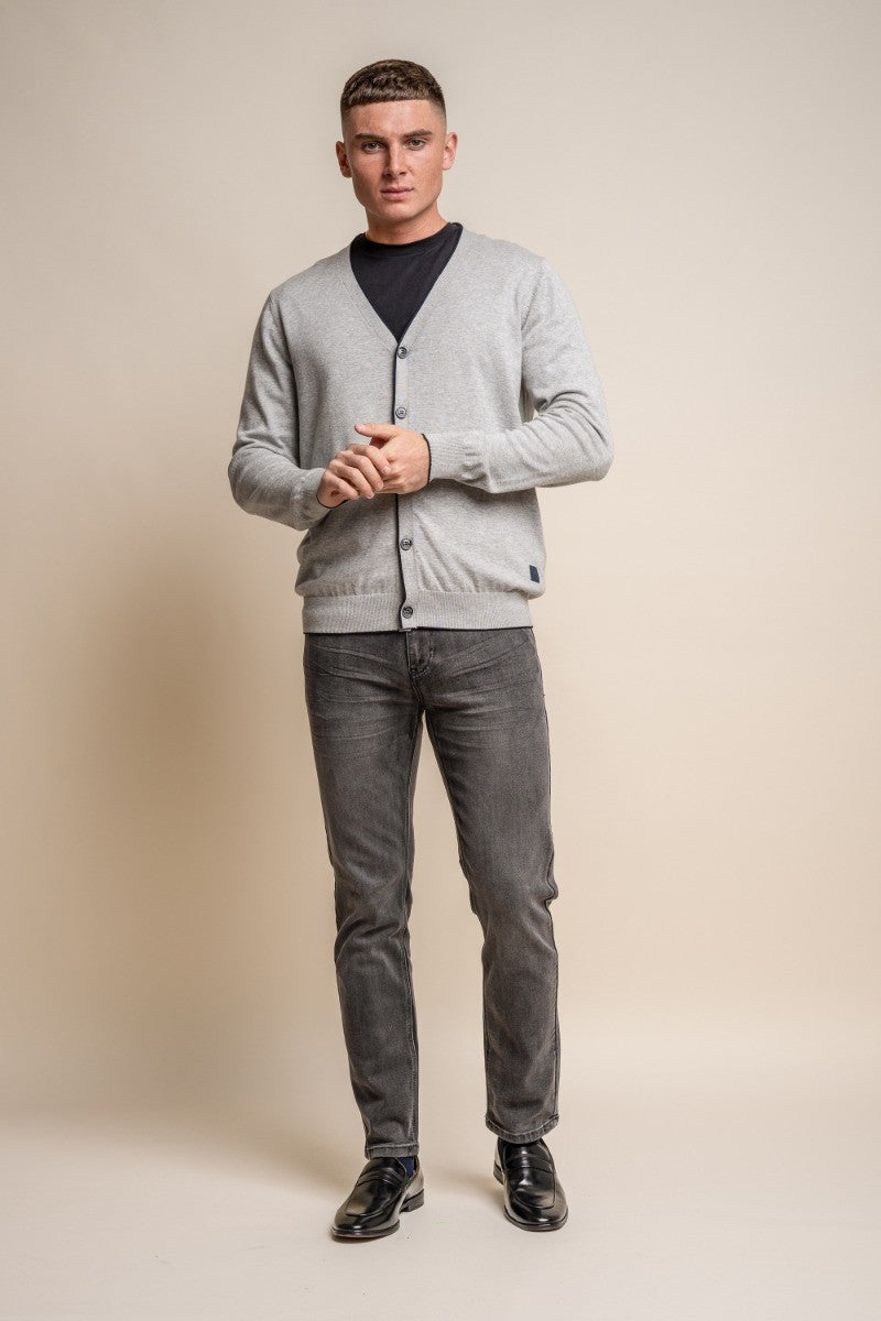 Cardigan en coton tricoté ajusté pour hommes - Raider - Gris