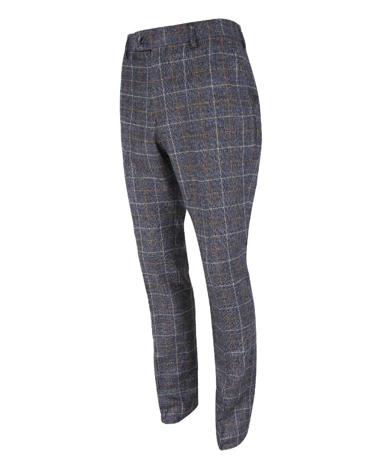 Herren Slim Fit Tweed Karo Hose - BONITA - Blau