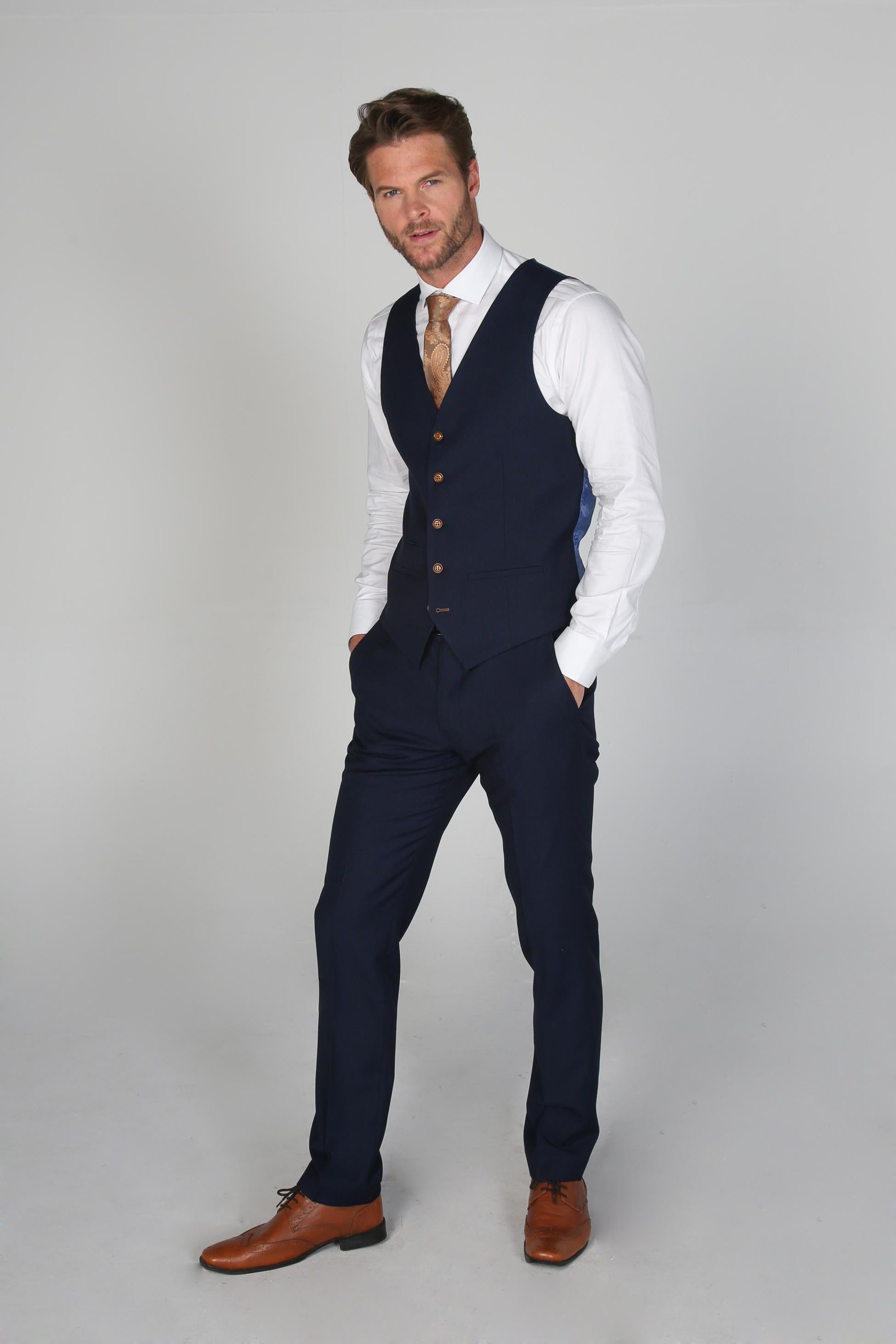 Men's Tailored Fit Single breasted Waistcoat - MAYFAIR - Navy Blue