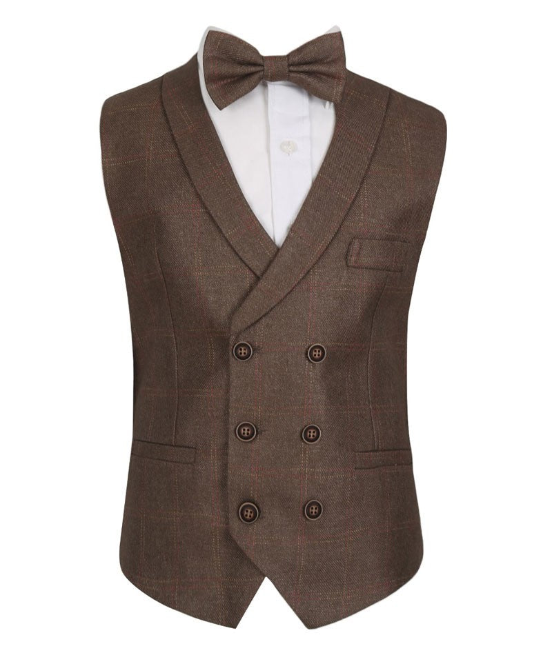 Ensemble Gilet en Tweed à Motif Check pour Hommes et Garçons - Marron - Brun