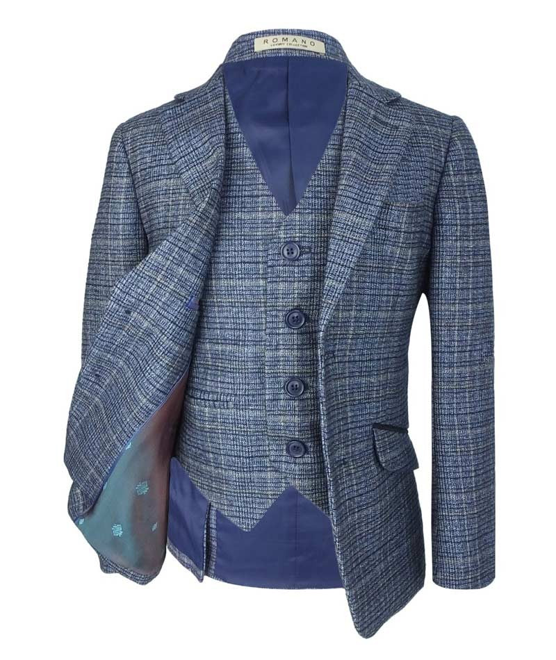 Ensemble Costume en Tweed à Carreaux Bleu Ciel pour Garçons - Bleu Ciel