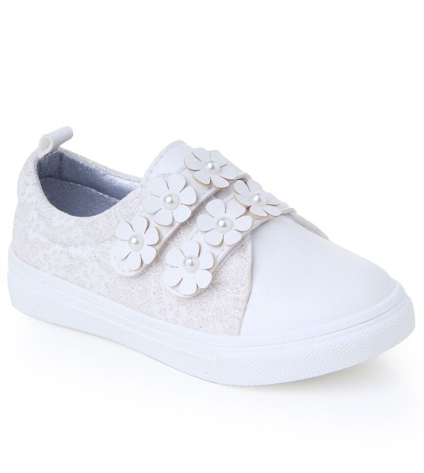 Mädchen Creme Perlen Blumen Kletterschuhe - FINLEY - Creme - Elfenbein