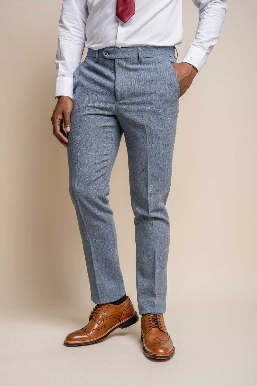 Men's Tweed Slim Fit Trousers- WELLS Blue - Light Blue