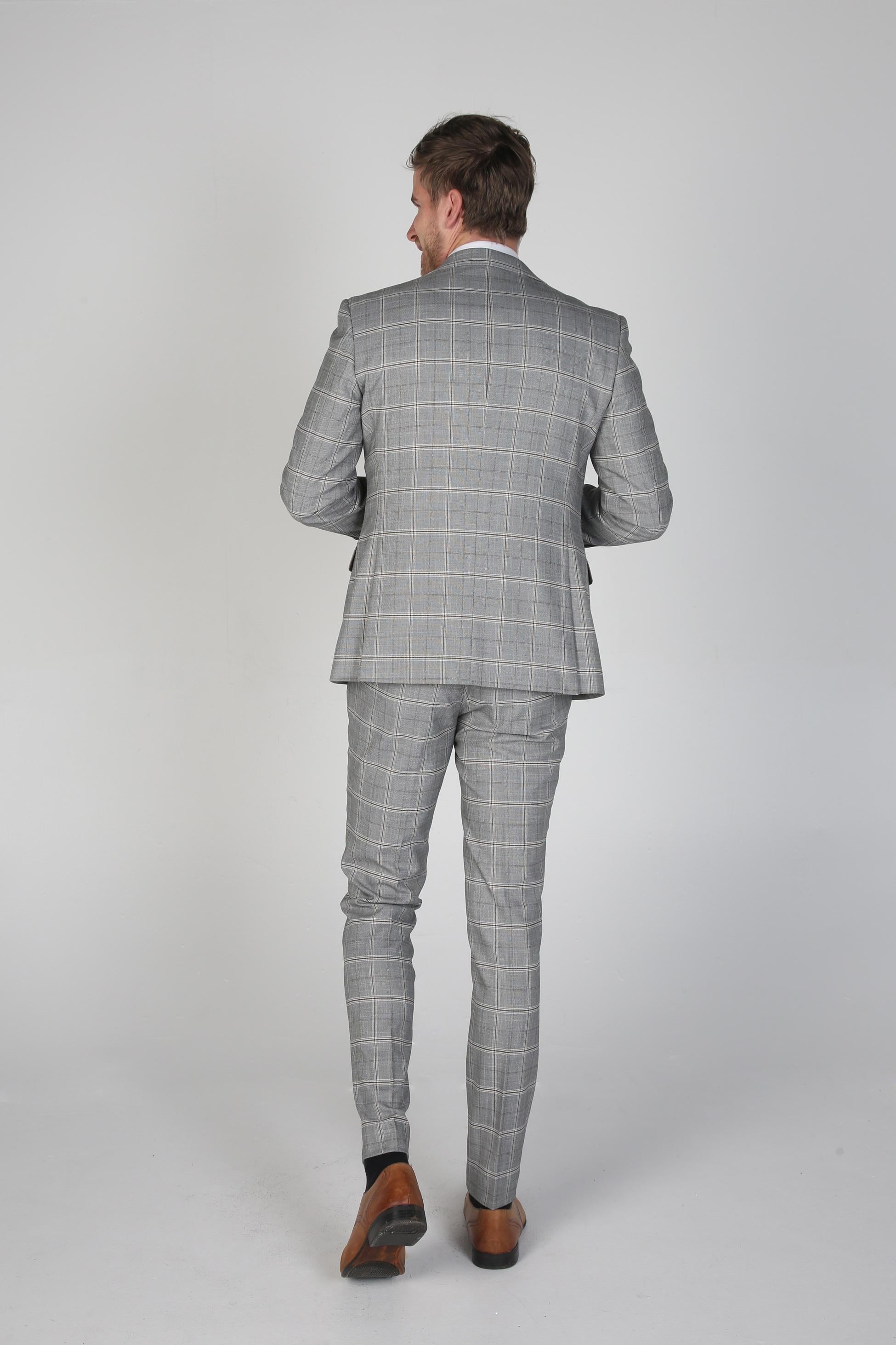 Herren Windowpane Karo Grauer Anzug - FRANCIS - Grau