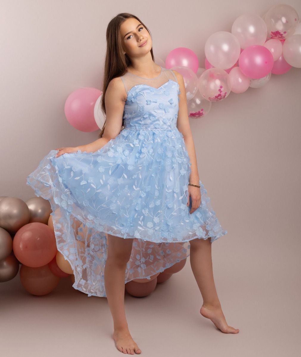 Florales Kleid für Mädchen - COURTNEY - Babyblau