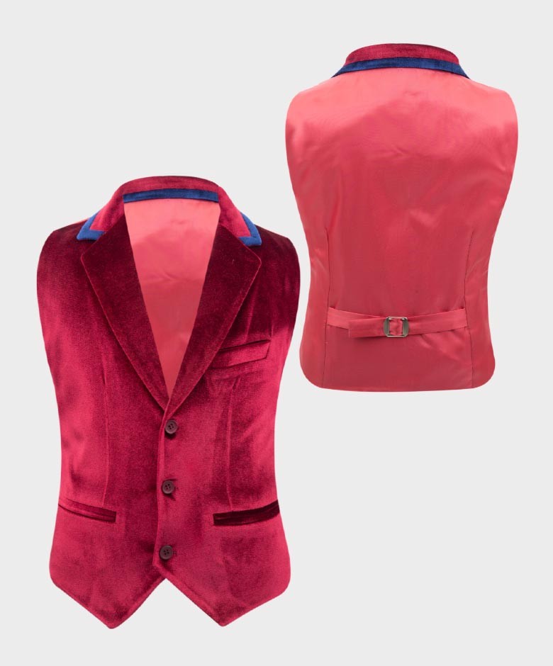 Ensemble Gilet en Velours pour Garçons - Rouge Bordeau