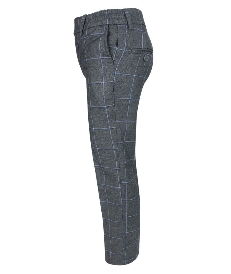 Boys Windowpane Check Slim Fit Suit - Grey - Blue