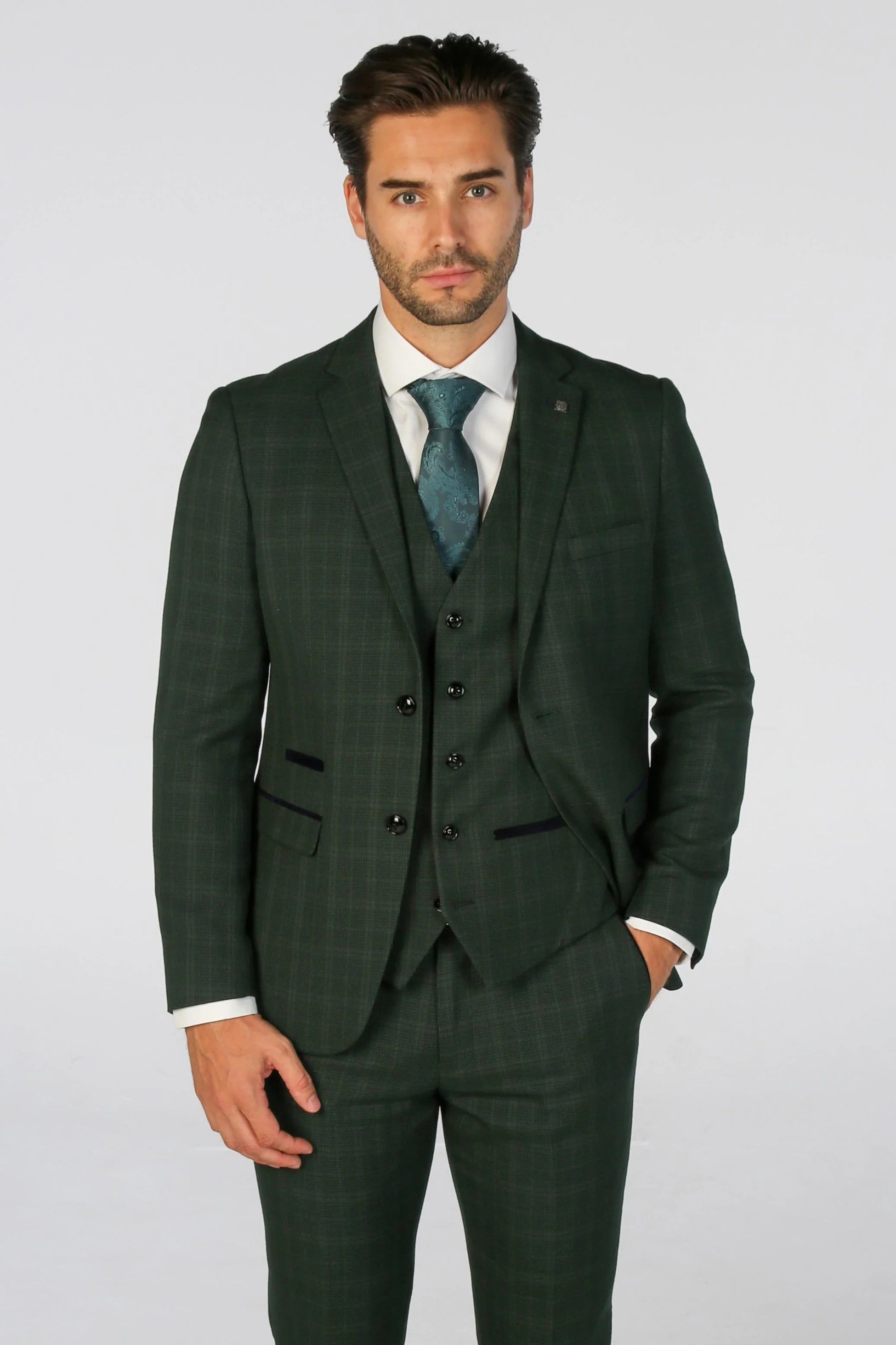 Men’s Tailored Fit Check Suit Jacket – LEO - Green