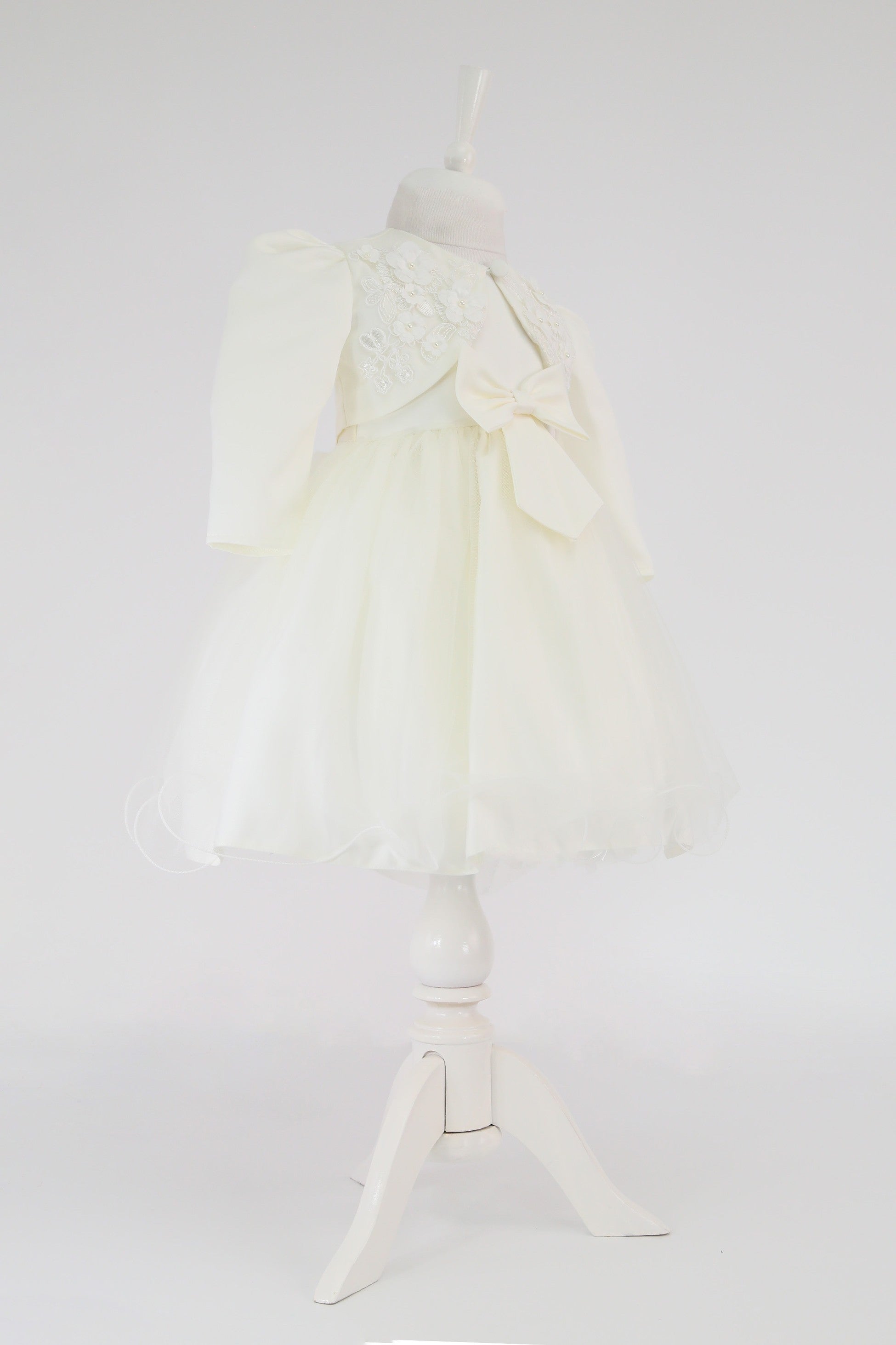 Baby Girl Sleeveless Dress with Floral Bolero - B1176 - Ivory