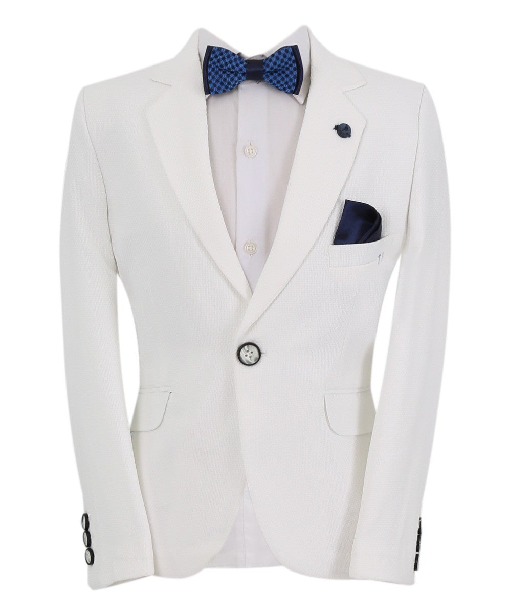 Blazer Texturé à Simple Bouton Slim Fit pour Garçons - VARDY - Blanc