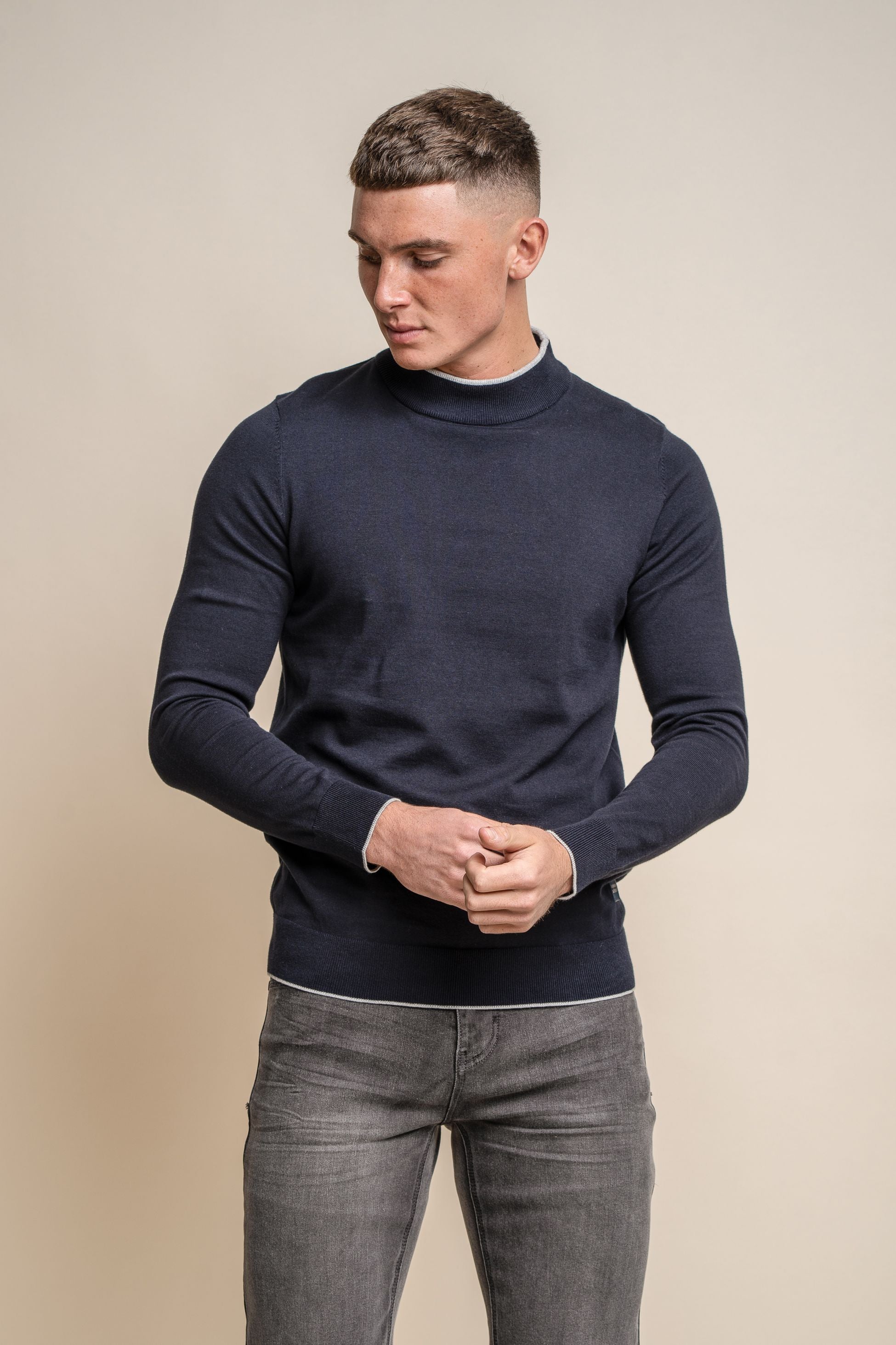 Pull à col roulé en coton pour hommes - New Rio - Bleu Marine