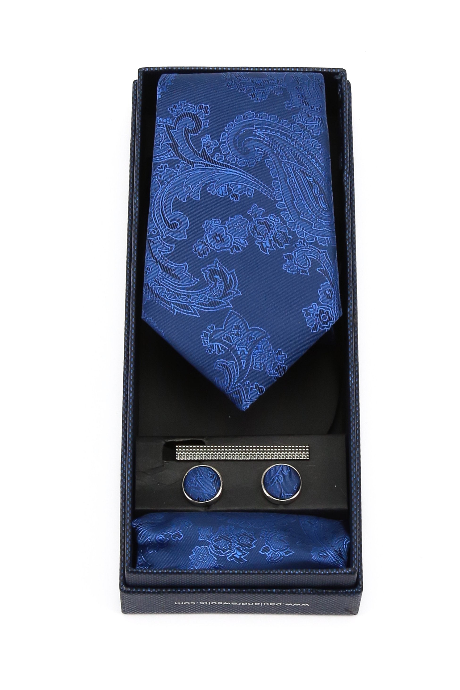 Ensemble cravate et boutons de manchette paisley pour hommes - Bleu royal