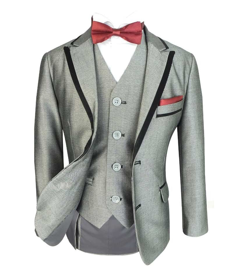 Boys Slim Fit Piping Tuxedo Dinner Suit - Light Grey