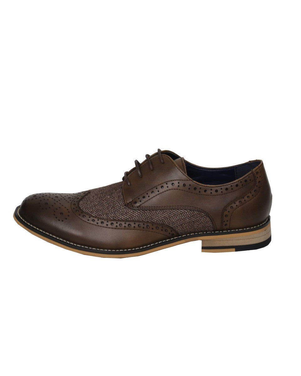 Chaussures Richelieu en Cuir et Tweed pour Homme - HORATIO - Brun