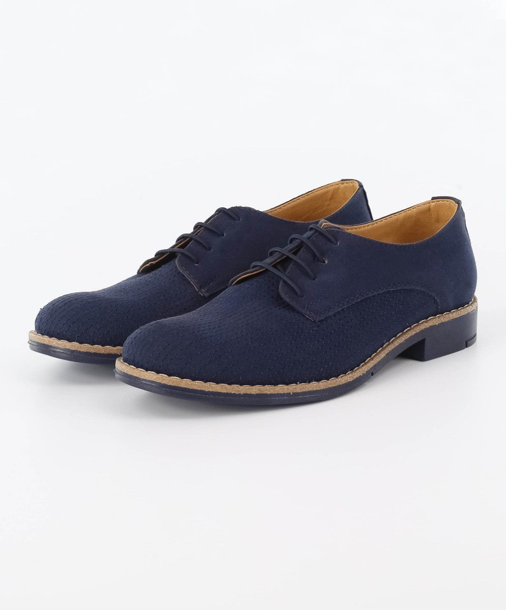 Boys Suede Lace Up Formal Shoes - Navy Blue