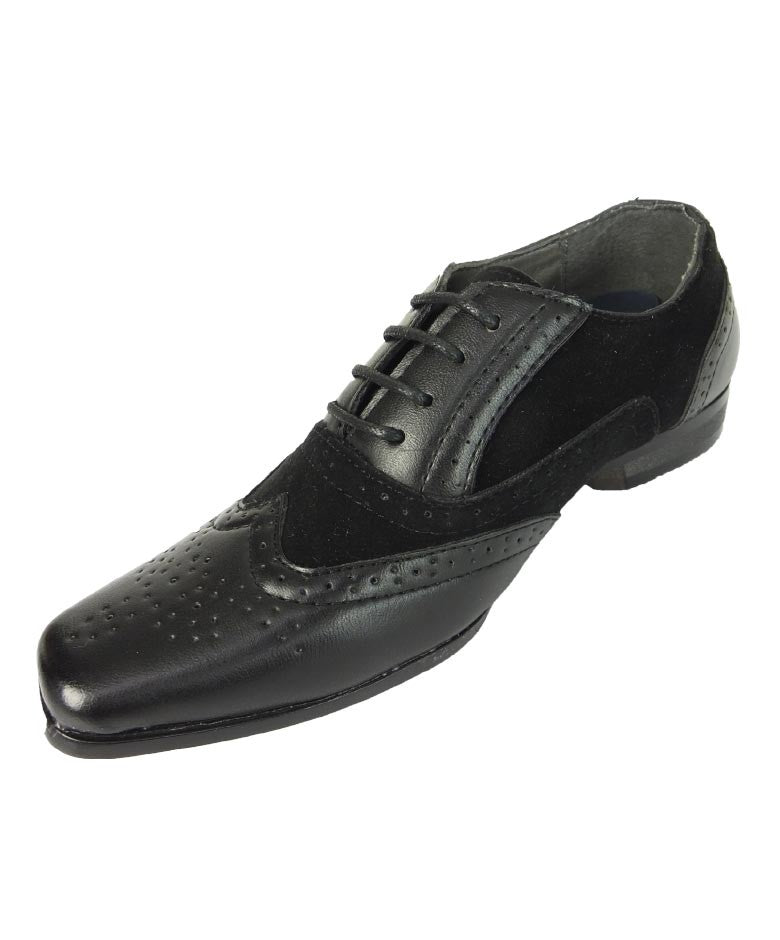 Boys Lace Up Oxford Wingtip Shoes - CHESTER Black - Black