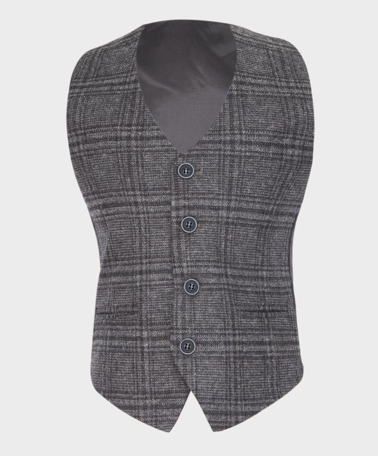 Costume en Tweed à Carreaux Tailored Fit pour Garçons - HURRICANE - Gris Charbon