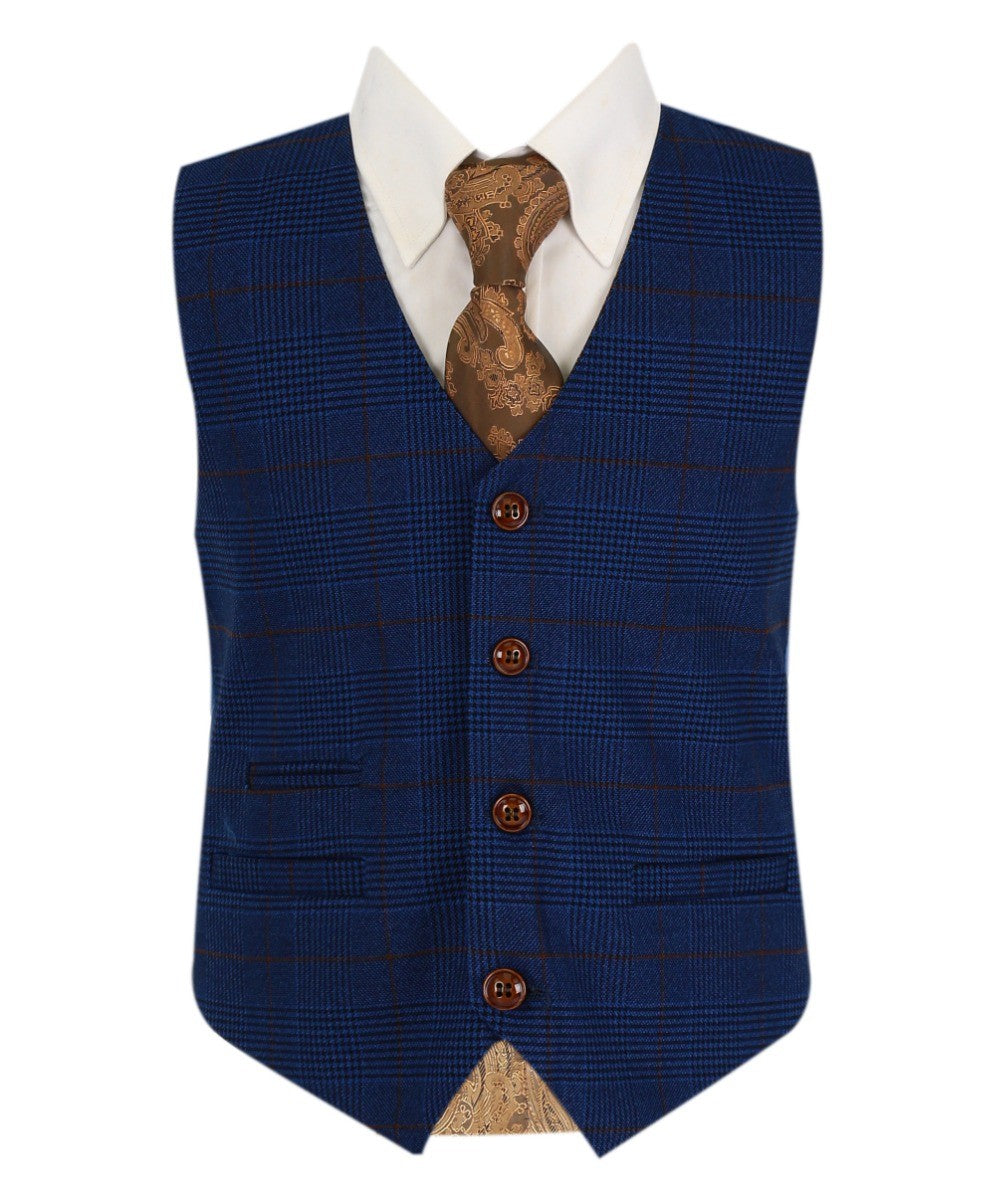 Costume en Tweed à Carreaux Tailored Fit Bleu Marine pour Garçons - ALEX - Bleu Royal