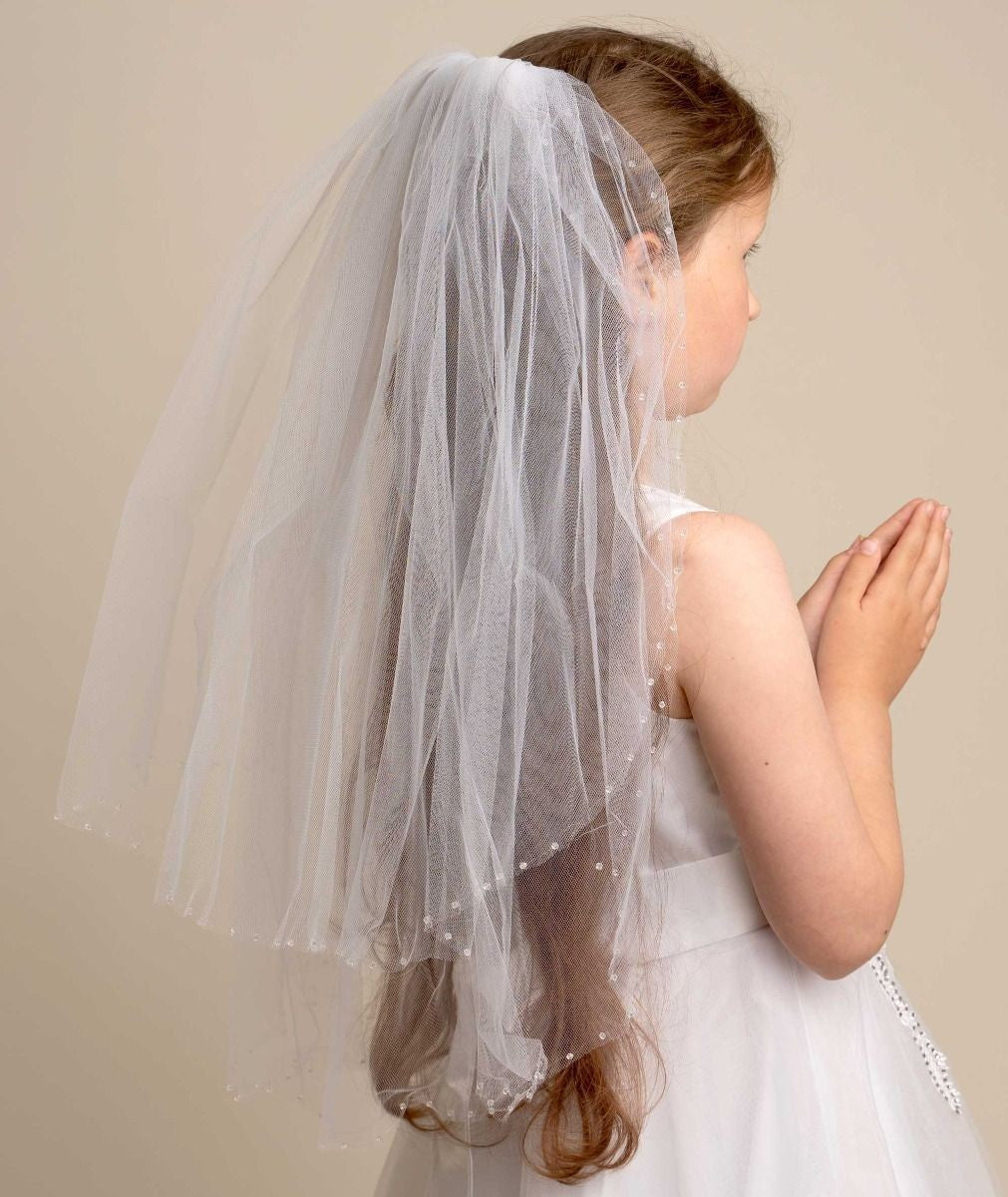 Voile en tulle blanc avec bordure ornée superposée pour filles - VL131