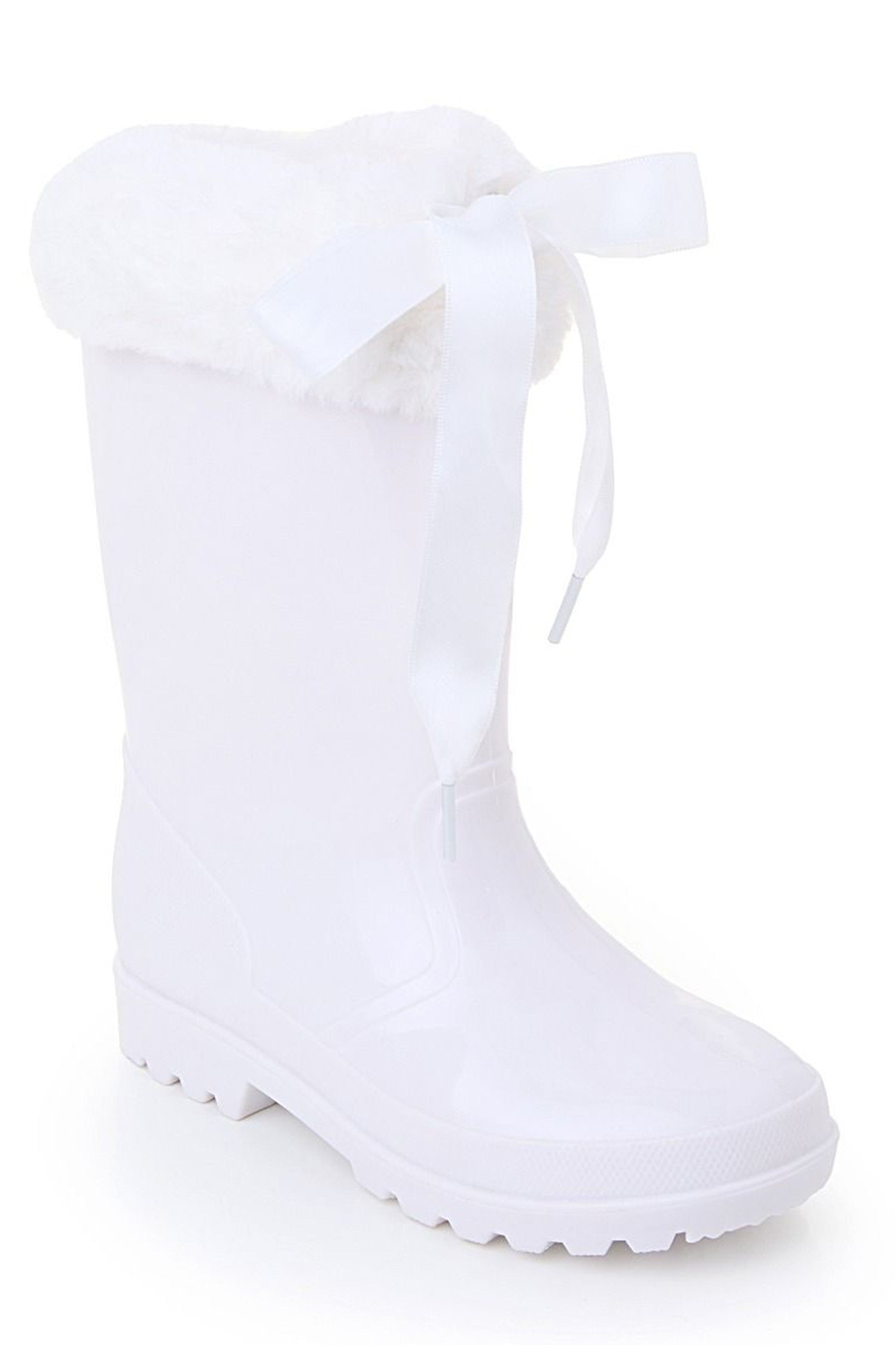 Bottes de pluie à ruban avec fausse fourrure, imperméables pour filles - VIVIAN - Blanc