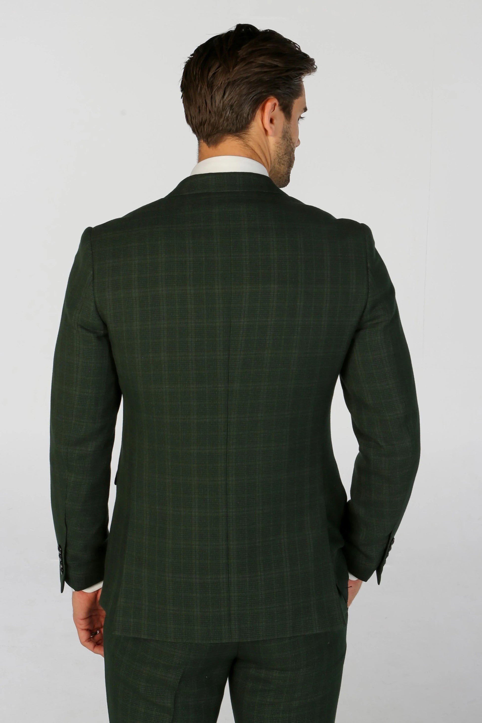 Men’s Tailored Fit Check Suit Jacket – LEO - Green