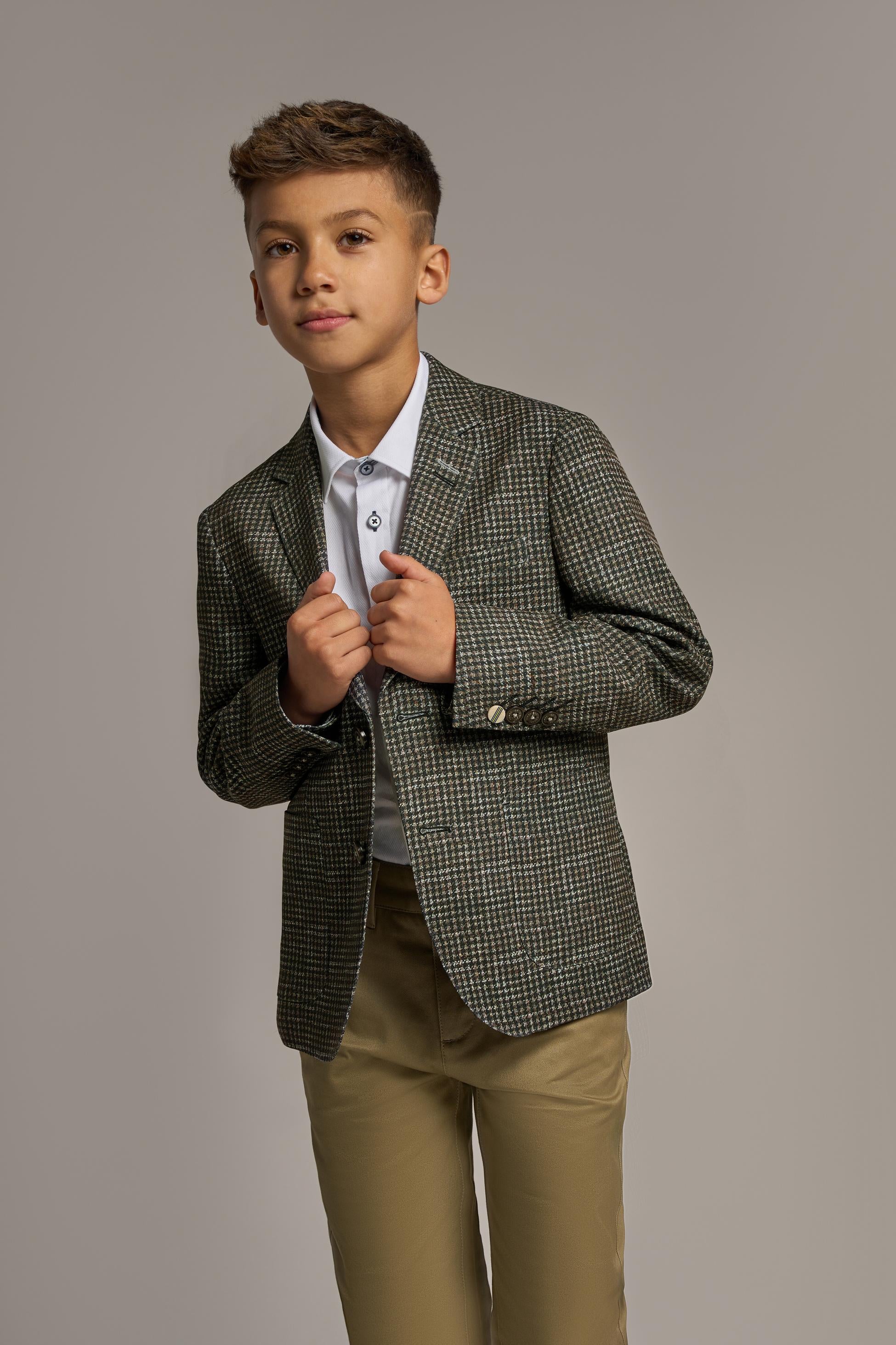 Jungen Tweed Hahnentritt Waldgrüner Blazer - RIVA - Grün