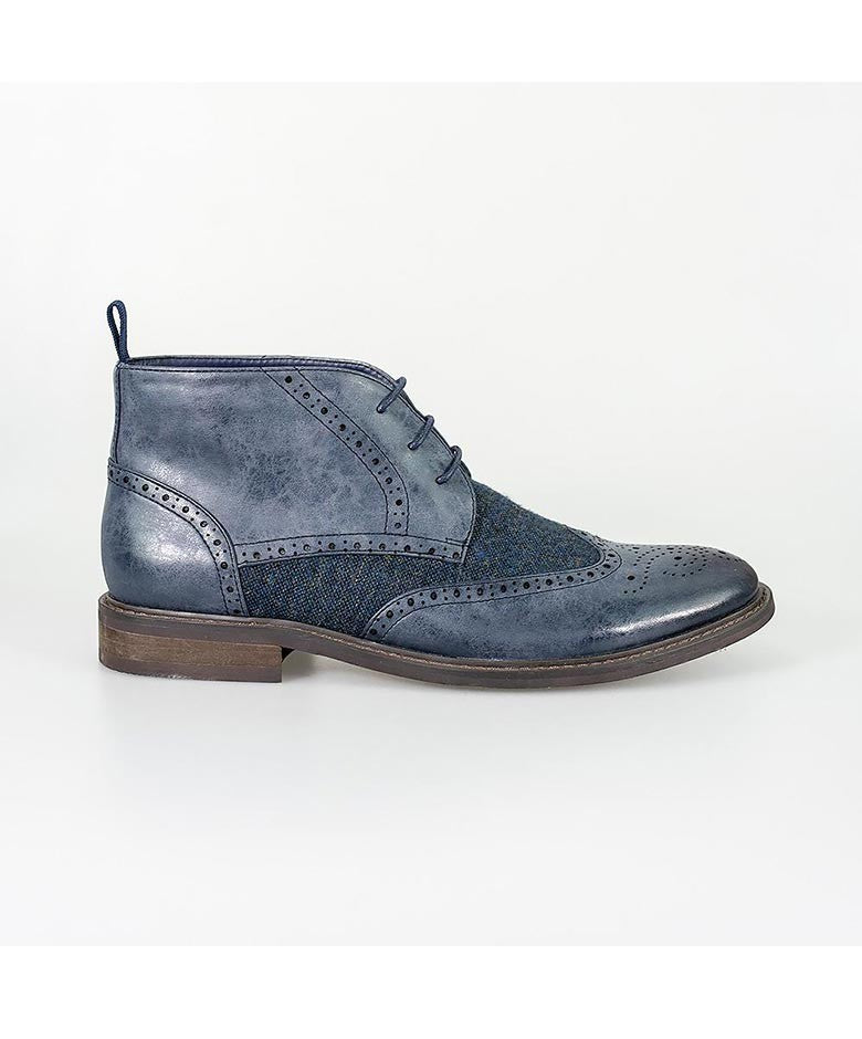 Bottines brogue en tweed pour hommes - CURTIS - Bleu marine