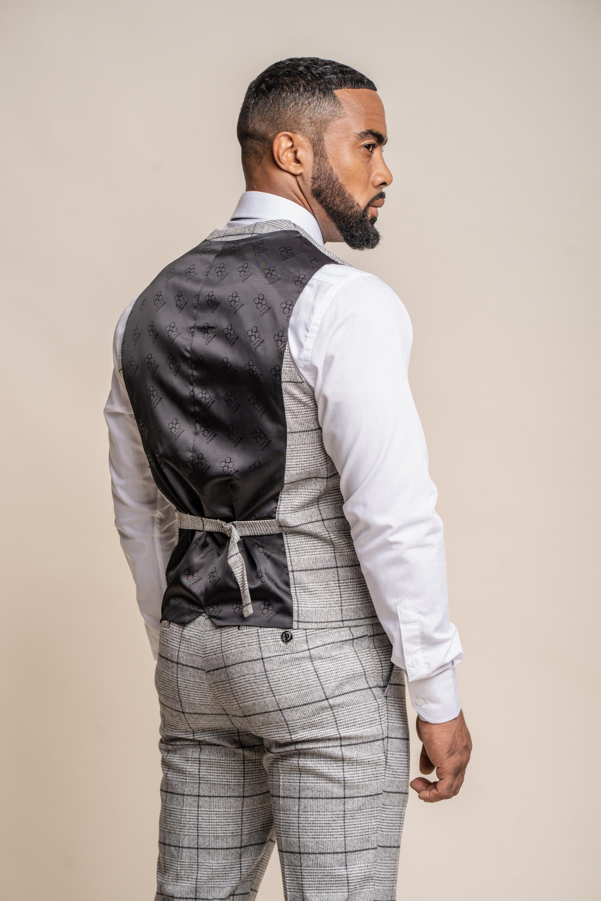 Gilet en Tweed à Motif Windowpane pour Homme - GHOST Grey - Gris Clair