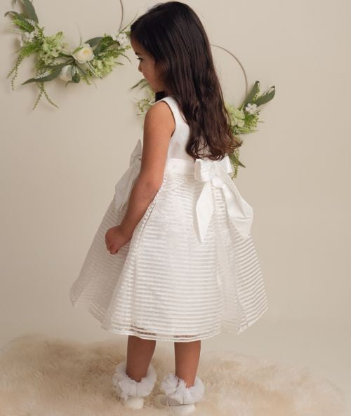 Robe en satin à nœud avec jupe en tulle rayé pour filles - IZEL - Ivoire