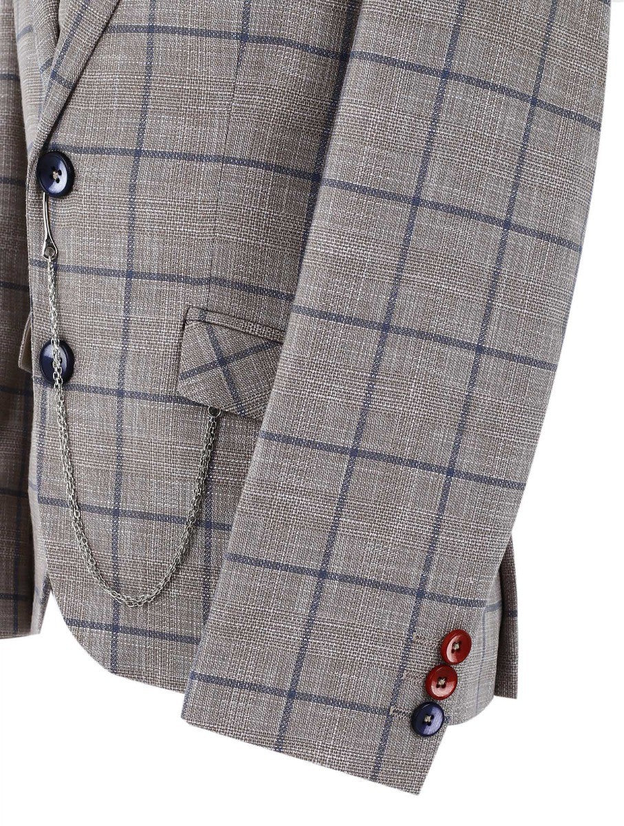 Costume Slim Fit à Carreaux Windowpane pour Garçons - Beige