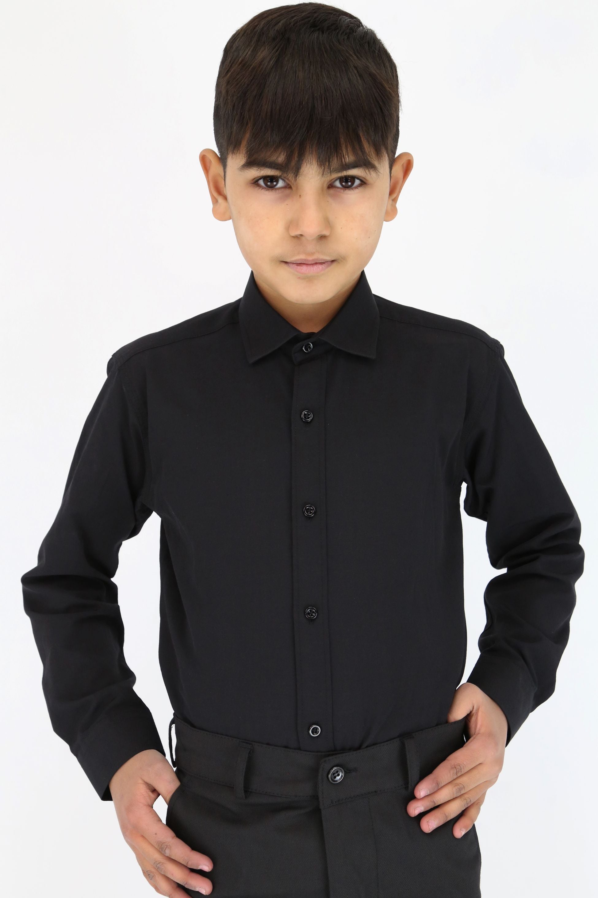 Jungen Slim Fit Klassisches Baumwoll-Mischgewebe Hemd - Schwarz