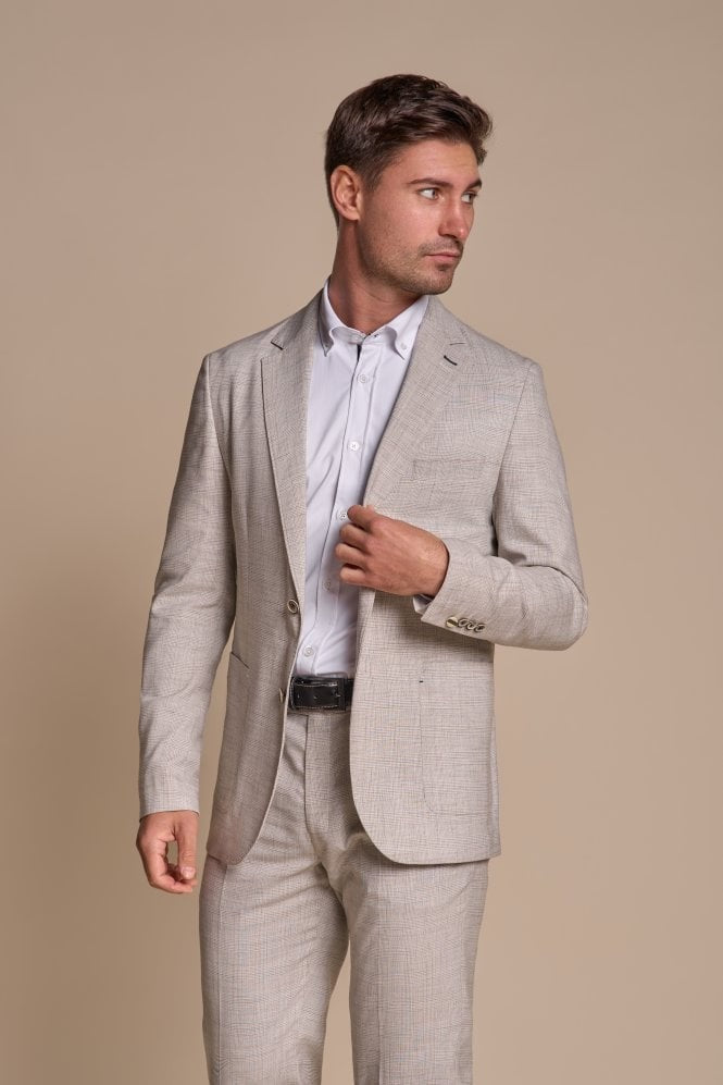 Herren Slim Fit Tweed Karo Grauer Anzug – RIPLEY Stone - Steingrau