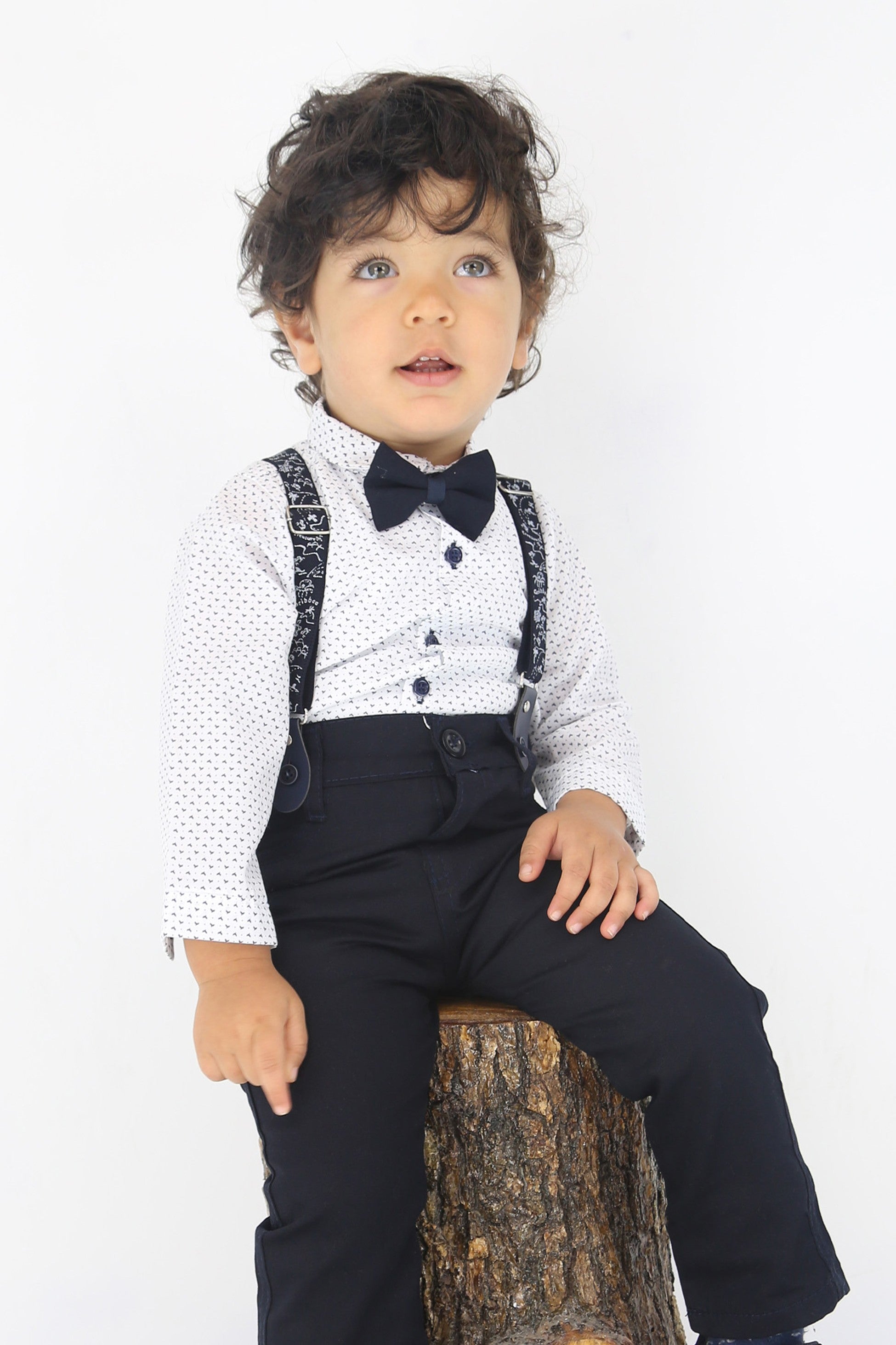 Ensemble de gentleman pour bébés garçons - Ensemble de costume avec bretelles et pantalon 4 pièces - BIRD - Marine