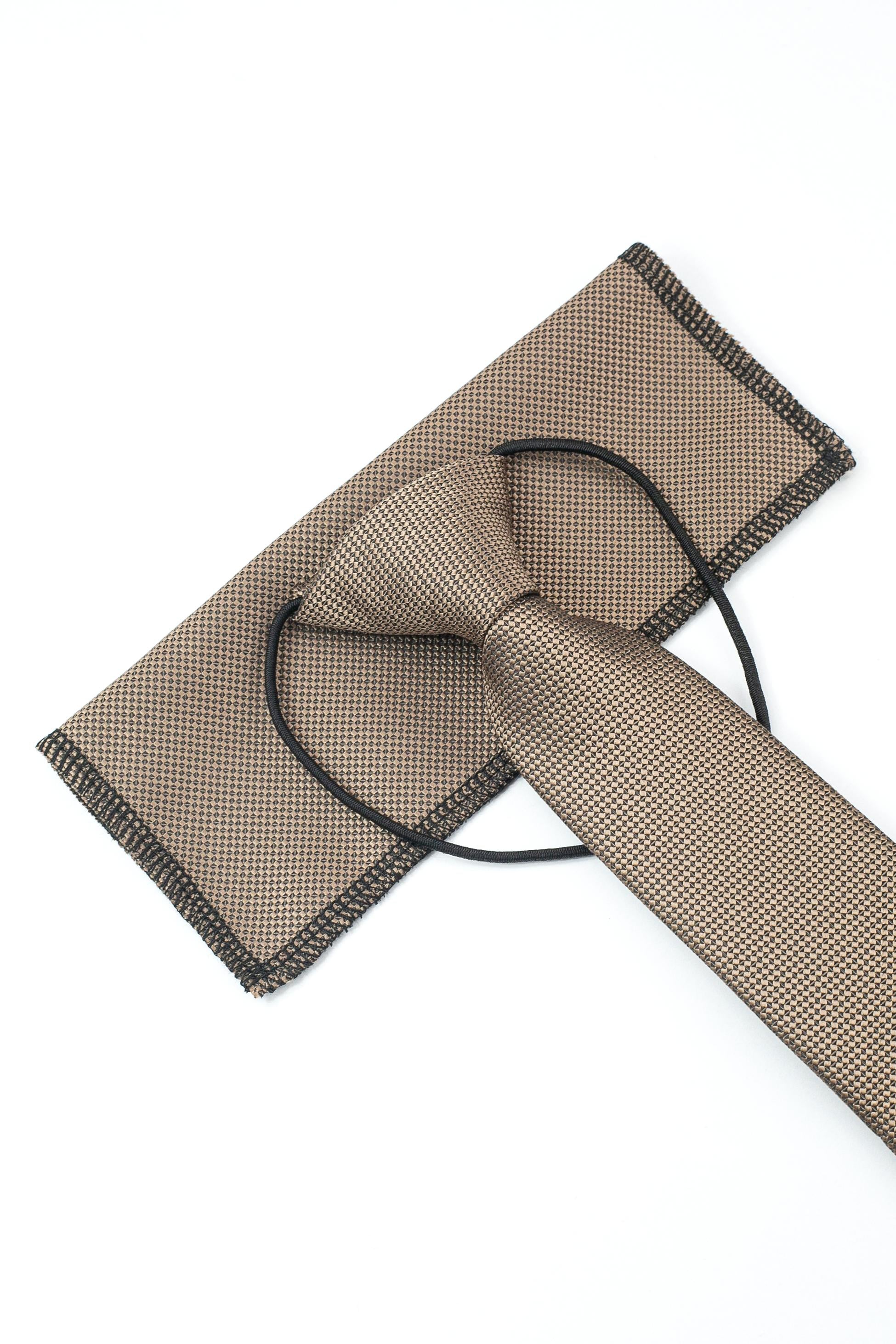 Ensemble cravate et pochette en jacquard avec sangle élastique pour garçons - Brun Taupe