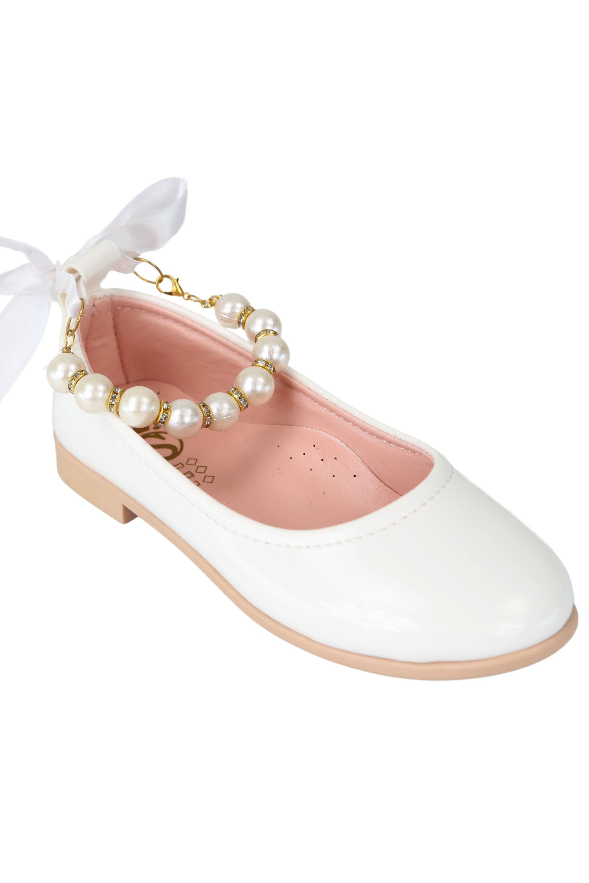 Chaussures Mary Jane Vernies à Perles et Ruban pour Filles - TEAN - Blanc