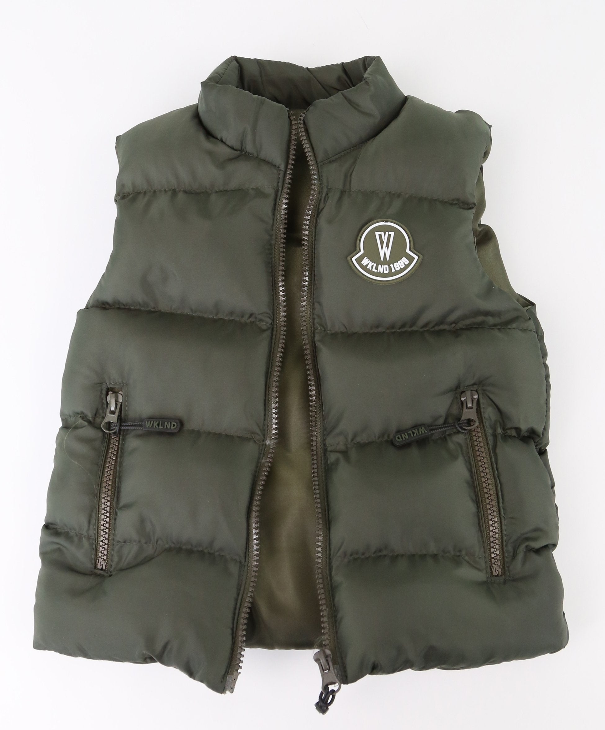 Boys Puffer Vest, Kids Padded Sleeveless Winter Outerwear - Olive Green