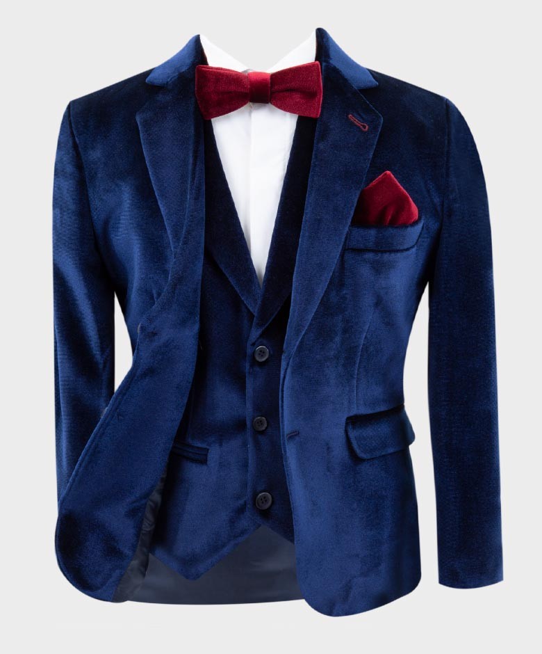 Blazer en Velours Tailored Fit avec Patte de Coude pour Garçons - Bleu Marine