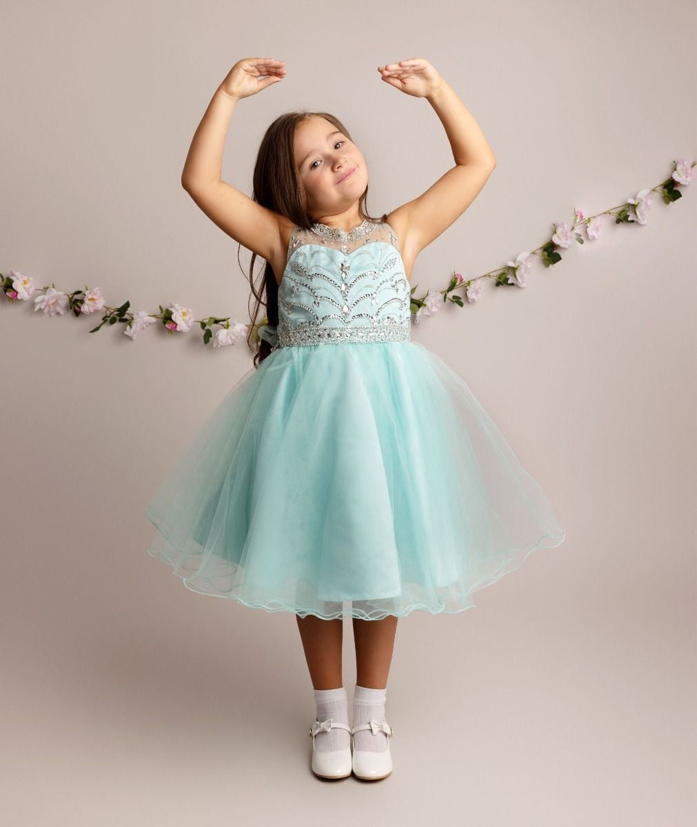 Robe en tulle avec embellissements en sequins pour filles - LOLA - Bleu Aqua