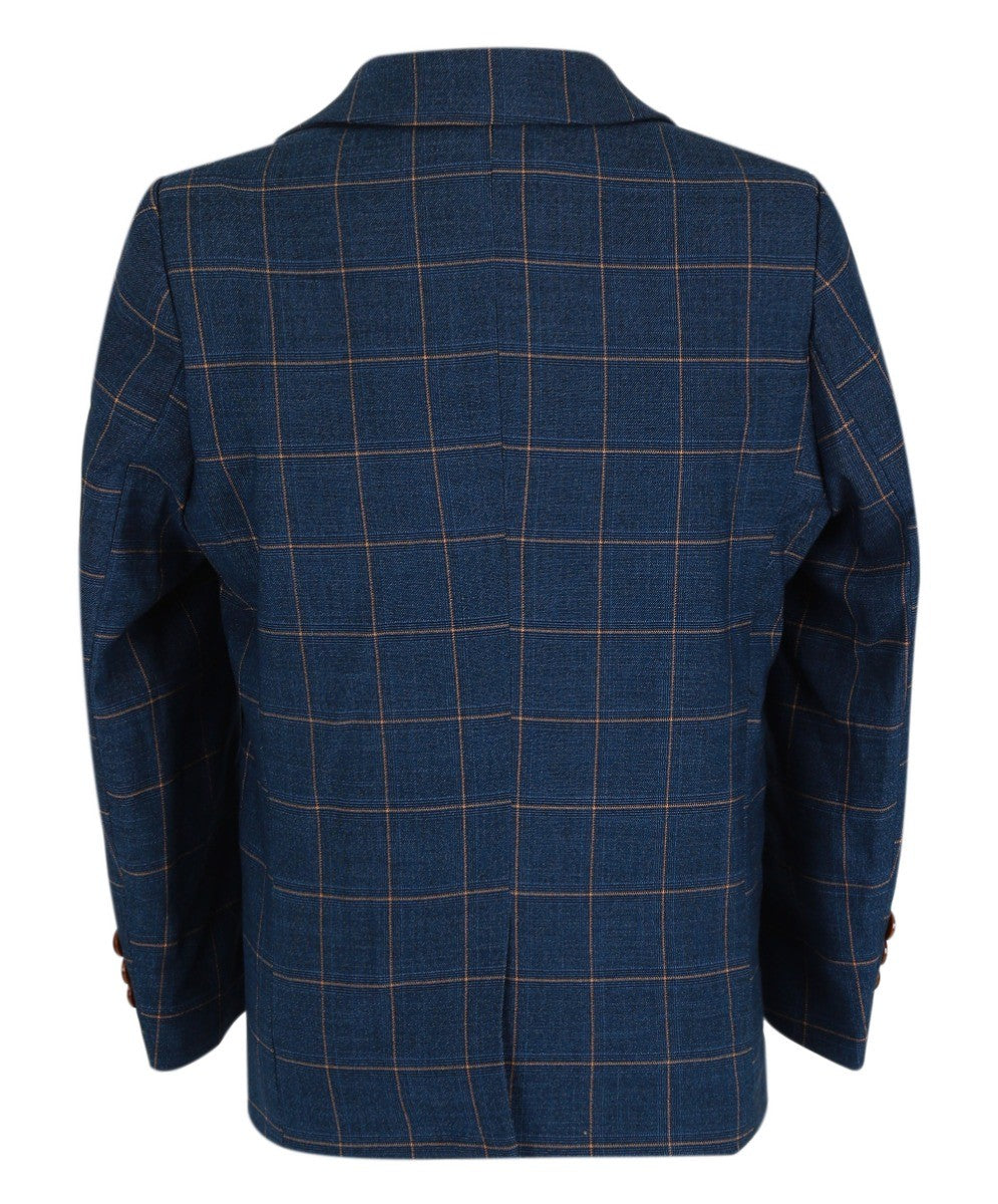 Costume Tailored Fit à Carreaux Windowpane pour Hommes - HAMLEYS - Bleu Bleuet