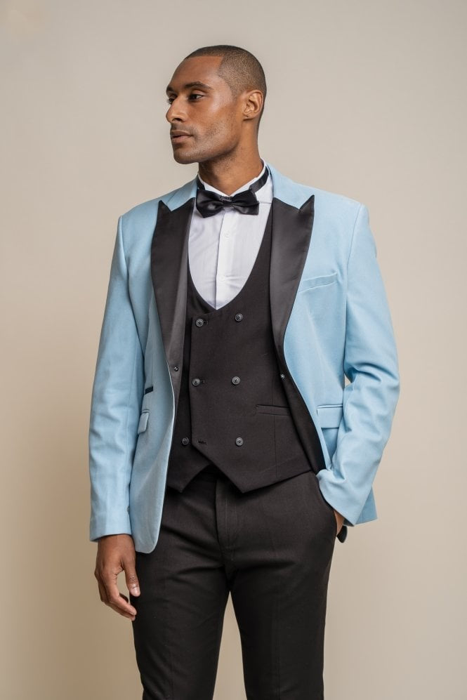 Blazer de Smoking en Velours Slim Fit pour Homme - ROSA - Bleu Ciel