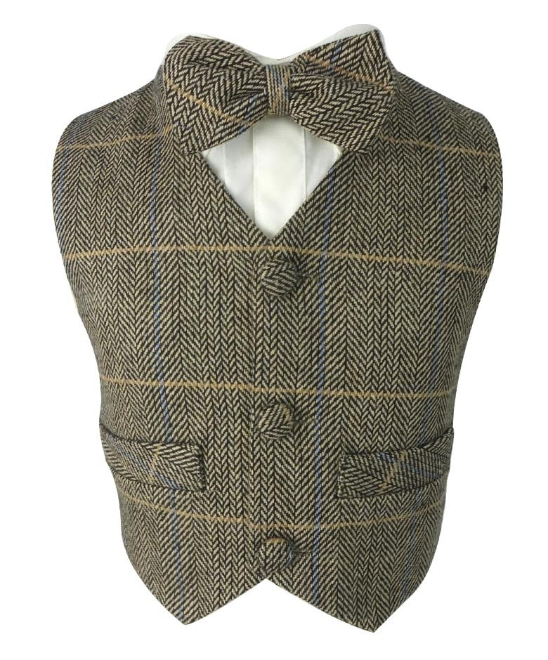 Baby Jungen Fischgrät Karo Tweed Anzug-Set - Tan Braun