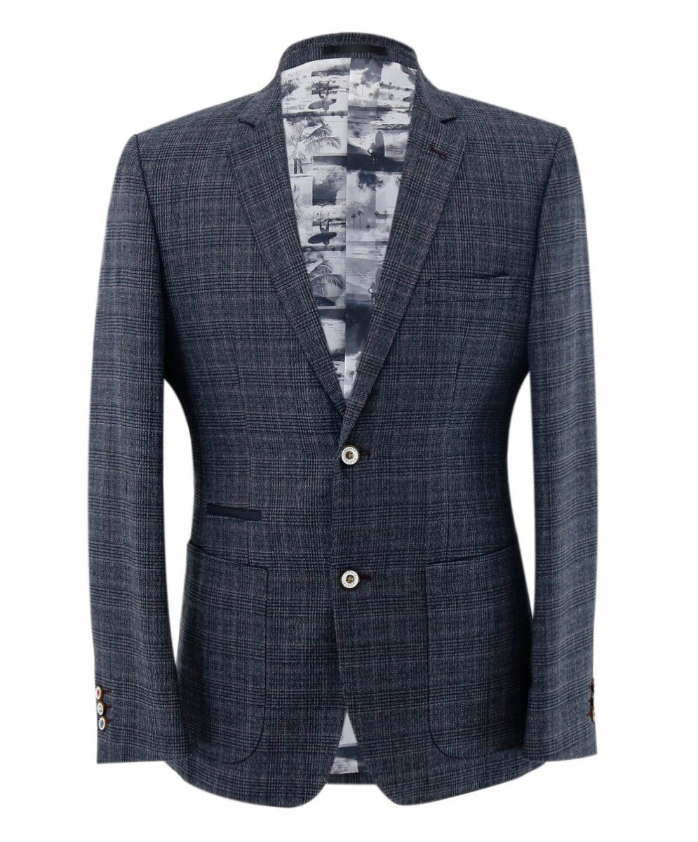 Herren Tweed Karo Slim Fit Grauer Blazer - COSTELLO - Dunkelgrau